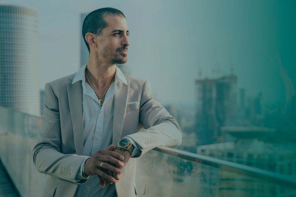 man on the roof looking at the horizon